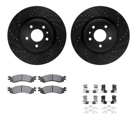 DYNAMIC FRICTION CO 8312-54183, Rotors-Drilled, Slotted-BLK w/ 3000 Series Ceramic Brake Pads incl. Hardware, Zinc Coat 8312-54183